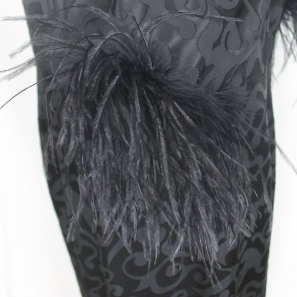 LORI WEIDNER Black Formal Dress Woman Size 14 Petite Maxi Length Sheath Boa Vtg. - Picture 7 of 12